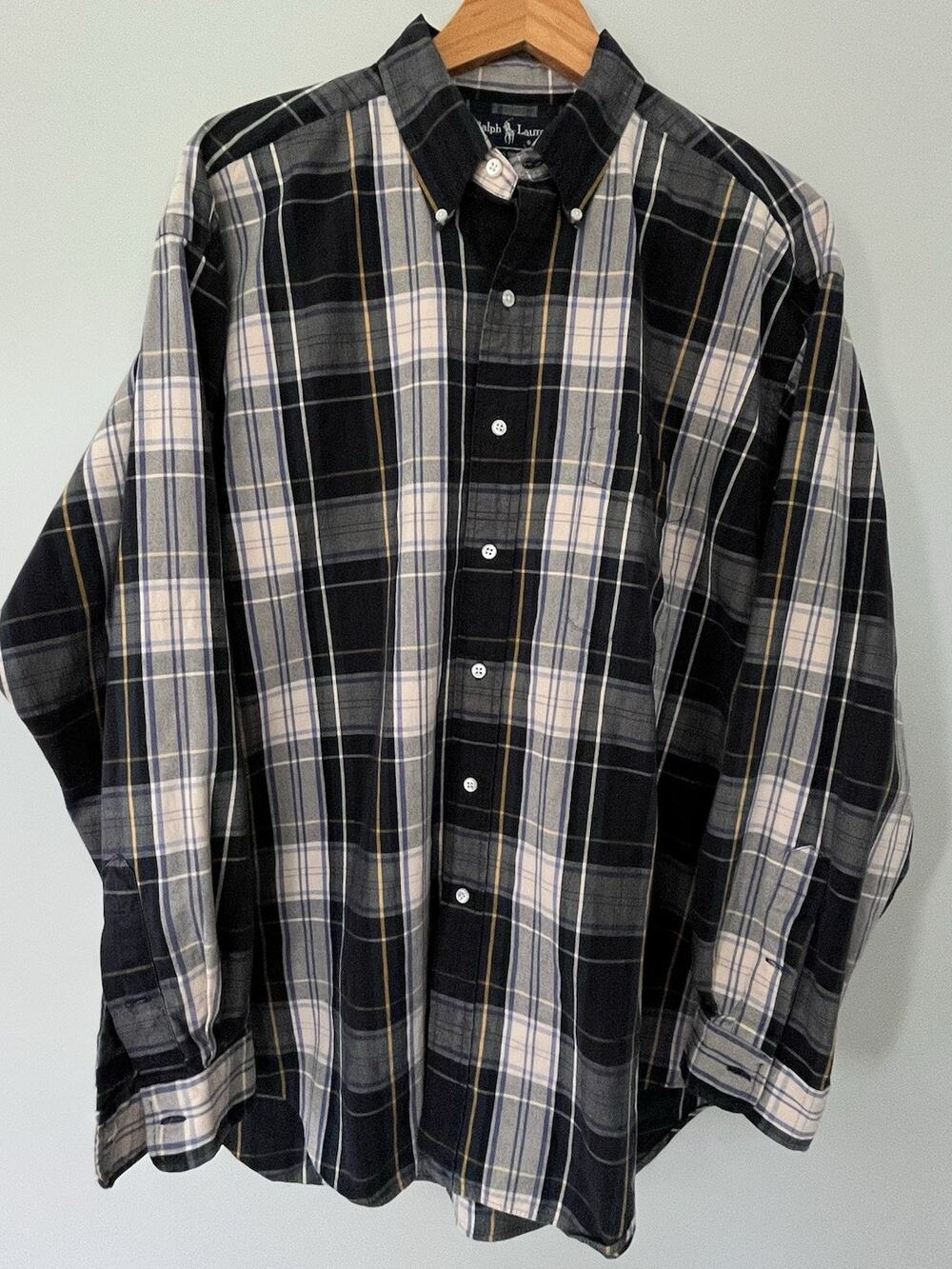 Vintage Ralph Lauren Blue Plaid Big Shirt Mens XL